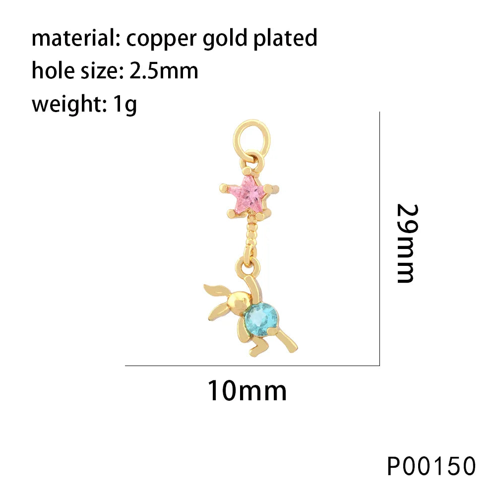 1 Piece 10*29mm Copper Zircon 18K Gold Plated Rabbit Animal Dog Pendant Chain