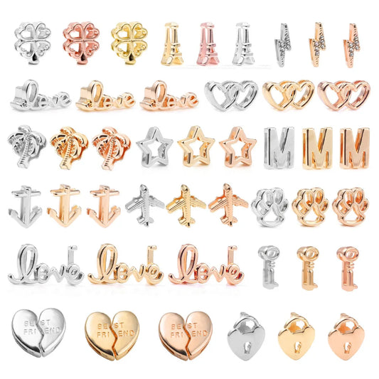 1 Piece 10*2mm Alloy Letter Heart Shape Key Polished Beads