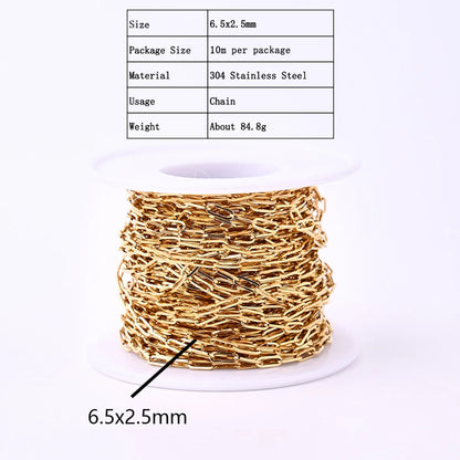 1 Roll 10*5.5mm 12*6.5mm 304 Stainless Steel 18K Gold Plated Solid Color Polished Chain