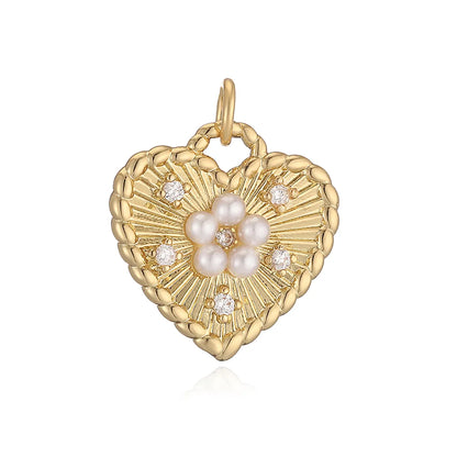 1 Piece 10*9.1mm 16.5*8.3mm 17*4.6mm Copper Artificial Pearls Zircon 18K Gold Plated Pentagram Heart Shape Pendant