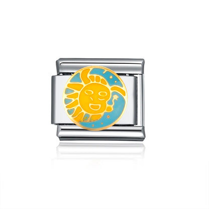 1 Piece 10*9mm 304 Stainless Steel Sun Star Moon Italian Charms