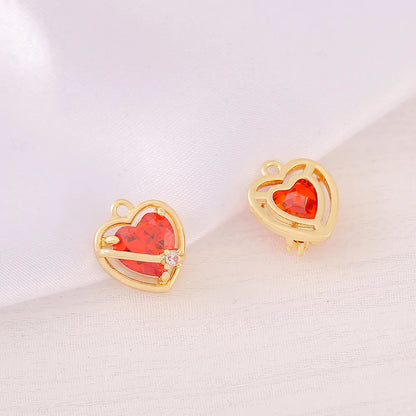 1 Piece 11*13mm Copper Zircon 18K Gold Plated Heart Shape Polished Pendant