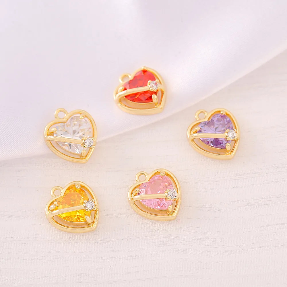 1 Piece 11*13mm Copper Zircon 18K Gold Plated Heart Shape Polished Pendant