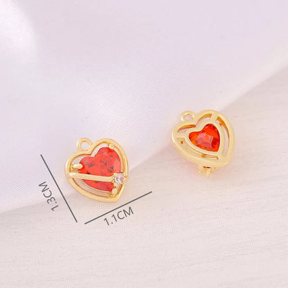 1 Piece 11*13mm Copper Zircon 18K Gold Plated Heart Shape Polished Pendant