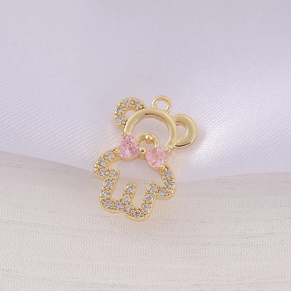 1 Piece 11 * 17mm Copper Zircon 18K Gold Plated Bear Polished Pendant