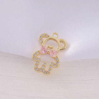 1 Piece 11 * 17mm Copper Zircon 18K Gold Plated Bear Polished Pendant