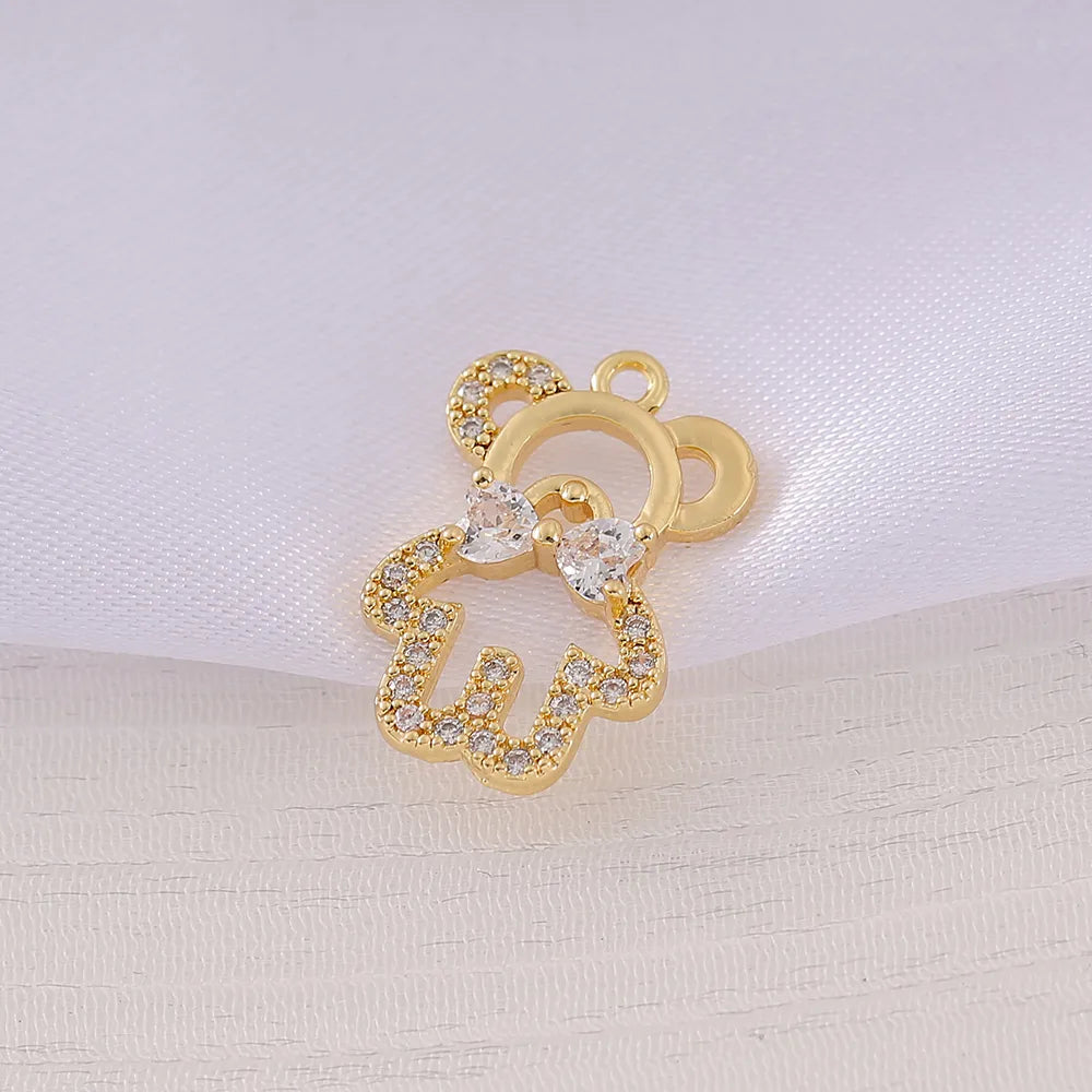 1 Piece 11 * 17mm Copper Zircon 18K Gold Plated Bear Polished Pendant