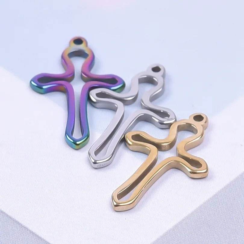 1 Piece 11 * 17mm Hole 1~1.9mm 304 Stainless Steel 18K Gold Plated Cross Polished Pendant