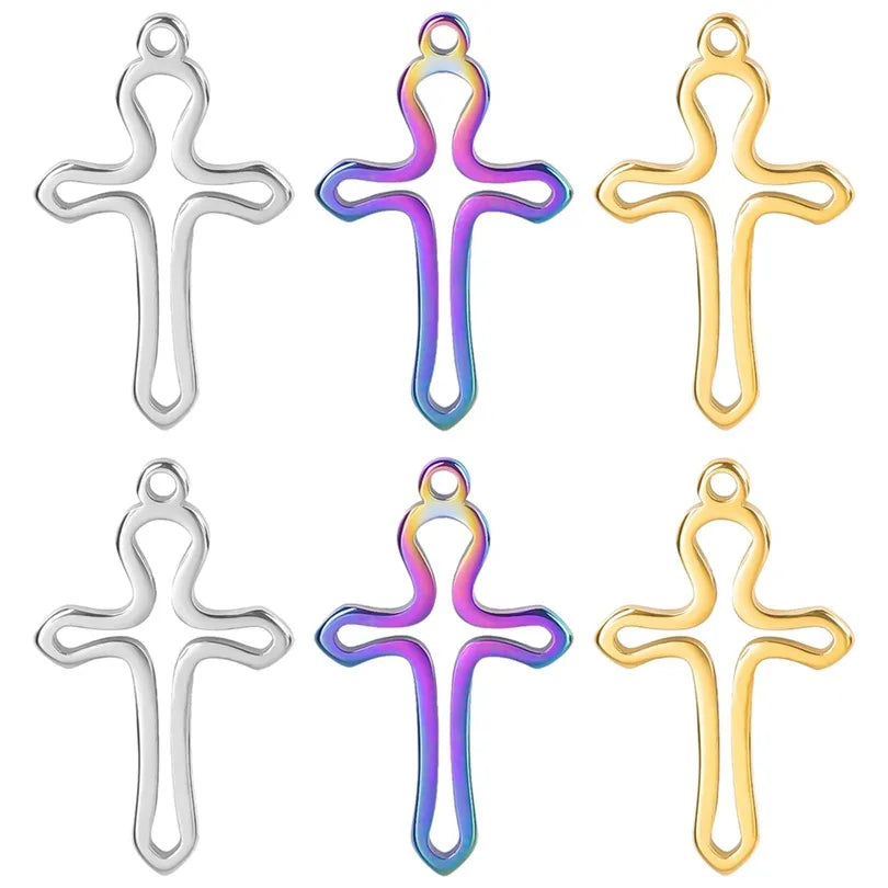 1 Piece 11 * 17mm Hole 1~1.9mm 304 Stainless Steel 18K Gold Plated Cross Polished Pendant