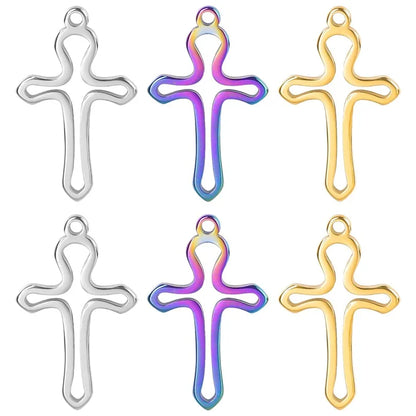 1 Piece 11 * 17mm Hole 1~1.9mm 304 Stainless Steel 18K Gold Plated Cross Polished Pendant