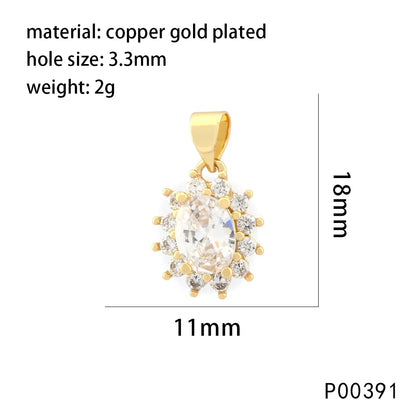 1 Piece 11*18mm Hole 3~3.9mm Copper Zircon 18K Gold Plated Oval Pendant