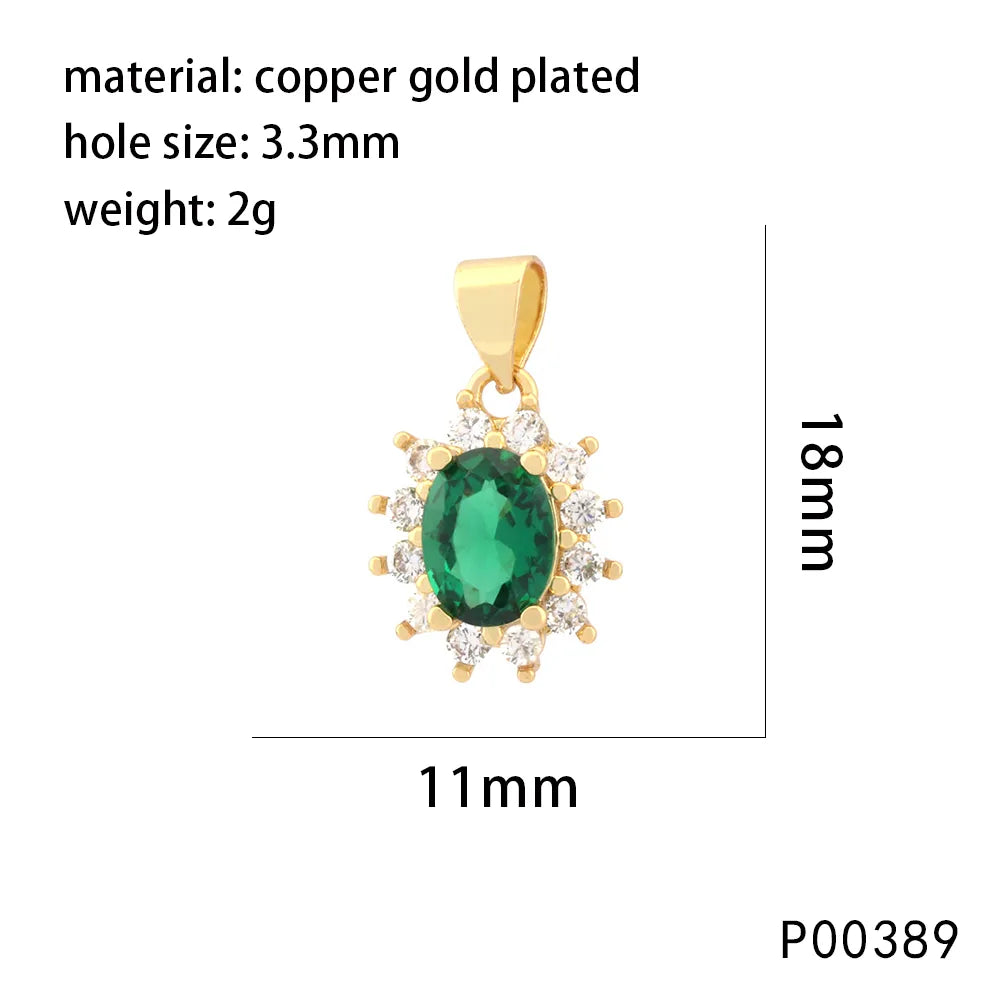 1 Piece 11*18mm Hole 3~3.9mm Copper Zircon 18K Gold Plated Oval Pendant