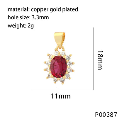 1 Piece 11*18mm Hole 3~3.9mm Copper Zircon 18K Gold Plated Oval Pendant