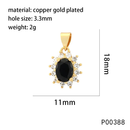 1 Piece 11*18mm Hole 3~3.9mm Copper Zircon 18K Gold Plated Oval Pendant