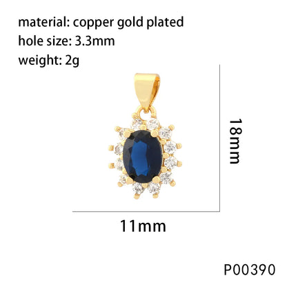 1 Piece 11*18mm Hole 3~3.9mm Copper Zircon 18K Gold Plated Oval Pendant