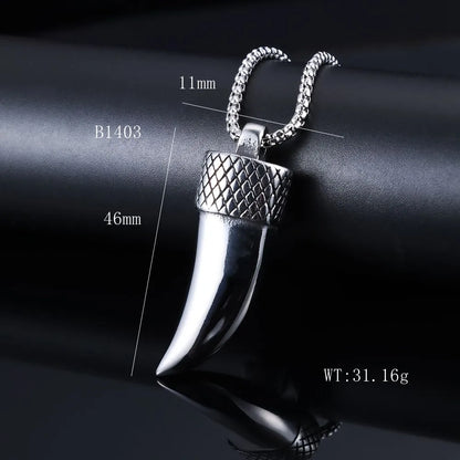 1 Piece 11*46mm 3mm*60cm 316 Stainless Steel  Wolf Tooth Polished Pendant Chain