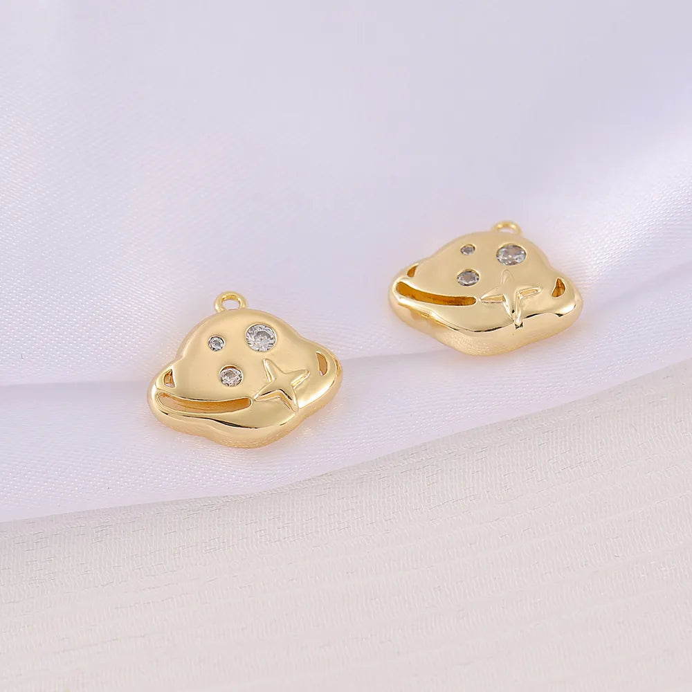 1 Piece 12 * 15mm Copper Zircon 18K Gold Plated Planet Polished Pendant