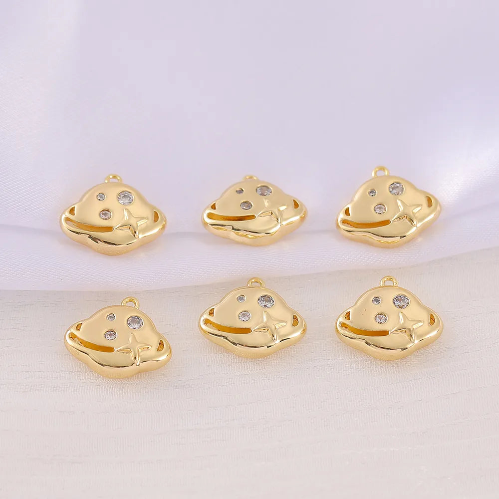 1 Piece 12 * 15mm Copper Zircon 18K Gold Plated Planet Polished Pendant