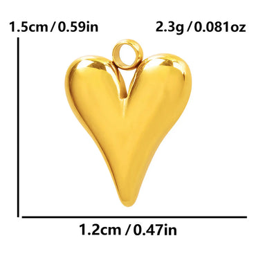 1 Piece 12 * 15mm Hole 2~2.9mm 304 Stainless Steel 18K Gold Plated Heart Shape Polished Pendant