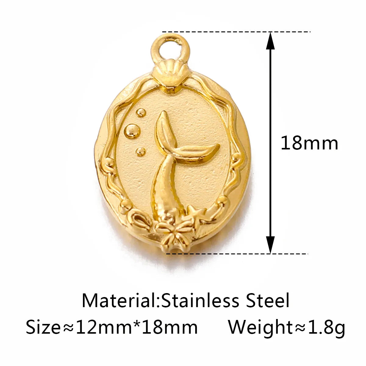 1 Piece 12 * 18mm 304 Stainless Steel 18K Gold Plated Mermaid Pendant