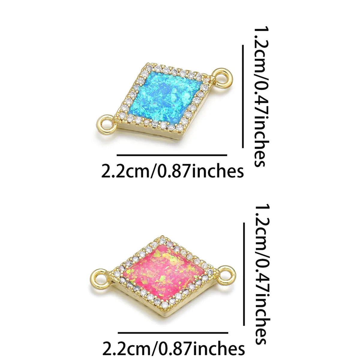 1 Piece 12*19mm 22*12mm Copper Zircon 18K Gold Plated Rhombus Polished Pendant