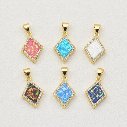 1 Piece 12*19mm 22*12mm Copper Zircon 18K Gold Plated Rhombus Polished Pendant