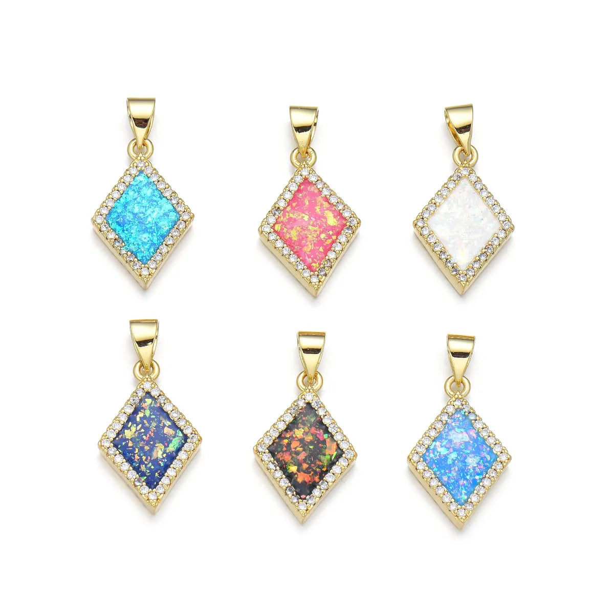 1 Piece 12*19mm 22*12mm Copper Zircon 18K Gold Plated Rhombus Polished Pendant