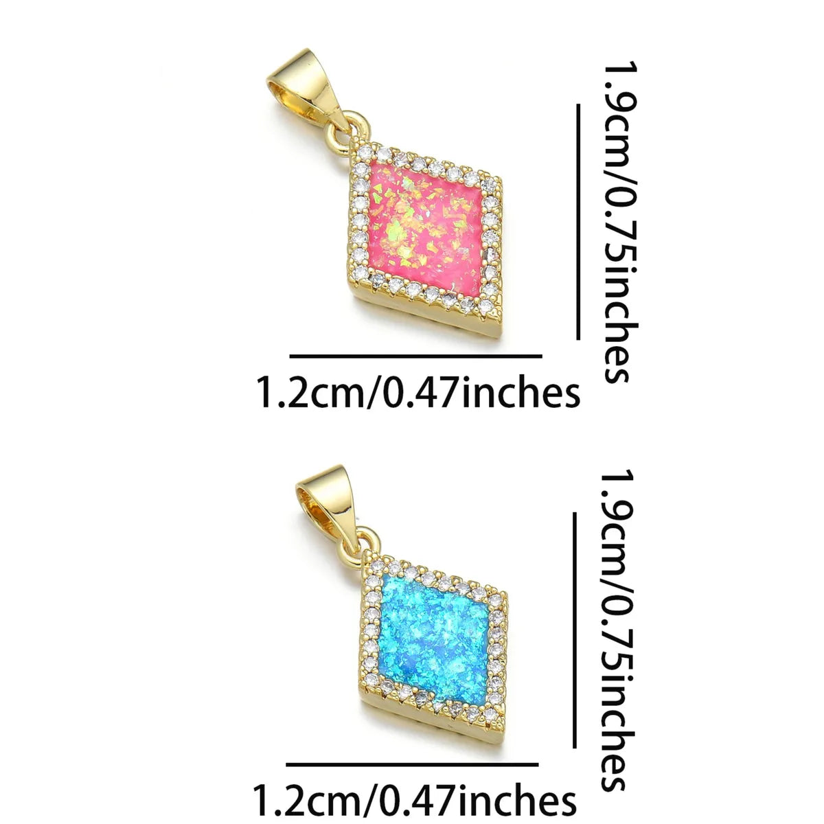 1 Piece 12*19mm 22*12mm Copper Zircon 18K Gold Plated Rhombus Polished Pendant