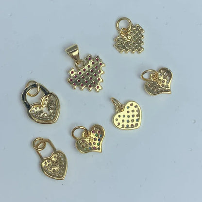 1 Piece 12.1*12.5mm 7.8*12.5mm 9.7*8.1mm Copper Artificial Crystal Zircon 18K Gold Plated Heart Shape Lock Pendant