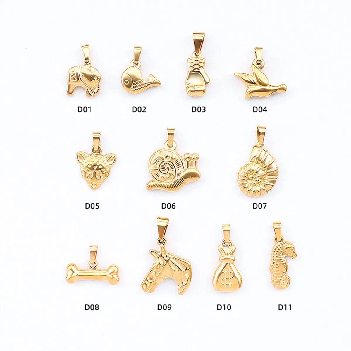 1 Piece 13 * 14mm 15 * 21mm 9 * 17mm Titanium Steel 18K Gold Plated Tiger Elephant Bird Polished Pendant