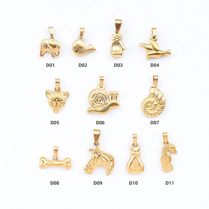 1 Piece 13 * 14mm 15 * 21mm 9 * 17mm Titanium Steel 18K Gold Plated Tiger Elephant Bird Polished Pendant