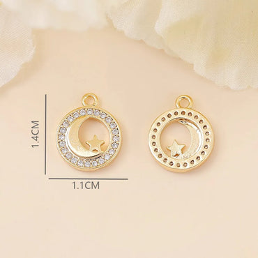 1 Piece 14*11mm Copper Zircon 18K Gold Plated White Gold Plated Round Star Moon Polished Pendant