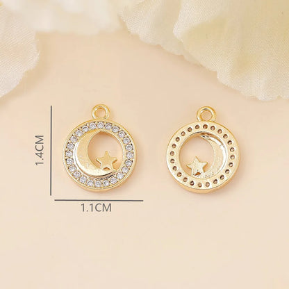 1 Piece 14*11mm Copper Zircon 18K Gold Plated White Gold Plated Round Star Moon Polished Pendant