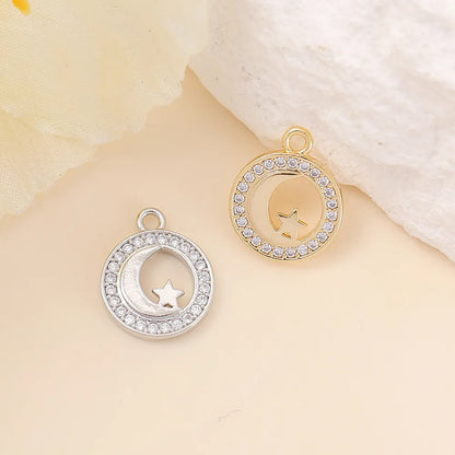 1 Piece 14*11mm Copper Zircon 18K Gold Plated White Gold Plated Round Star Moon Polished Pendant