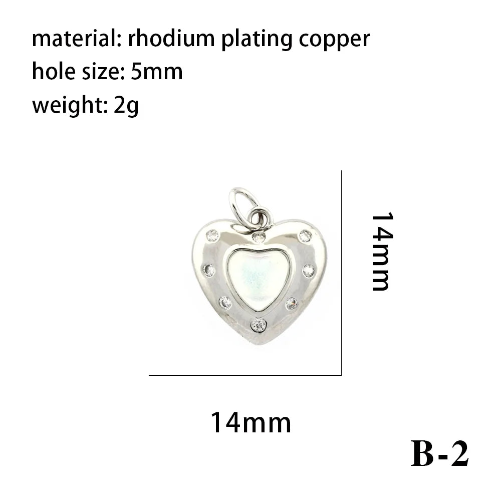 1 Piece 14*14mm 8*10mm Copper Natural Stone Crystal Zircon 18K Gold Plated Heart Shape Cat Pendant