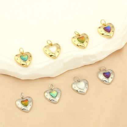 1 Piece 14*14mm 8*10mm Copper Natural Stone Crystal Zircon 18K Gold Plated Heart Shape Cat Pendant