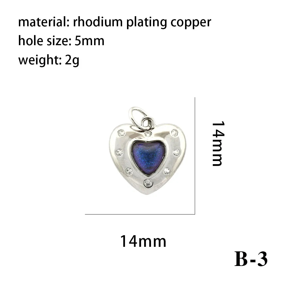 1 Piece 14*14mm 8*10mm Copper Natural Stone Crystal Zircon 18K Gold Plated Heart Shape Cat Pendant