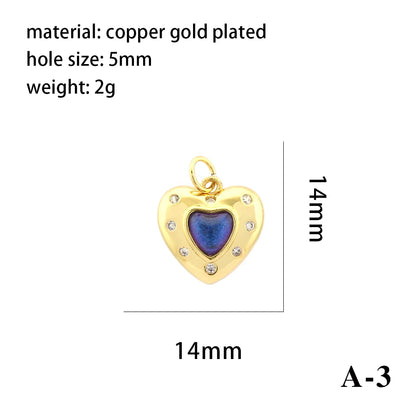 1 Piece 14*14mm 8*10mm Copper Natural Stone Crystal Zircon 18K Gold Plated Heart Shape Cat Pendant