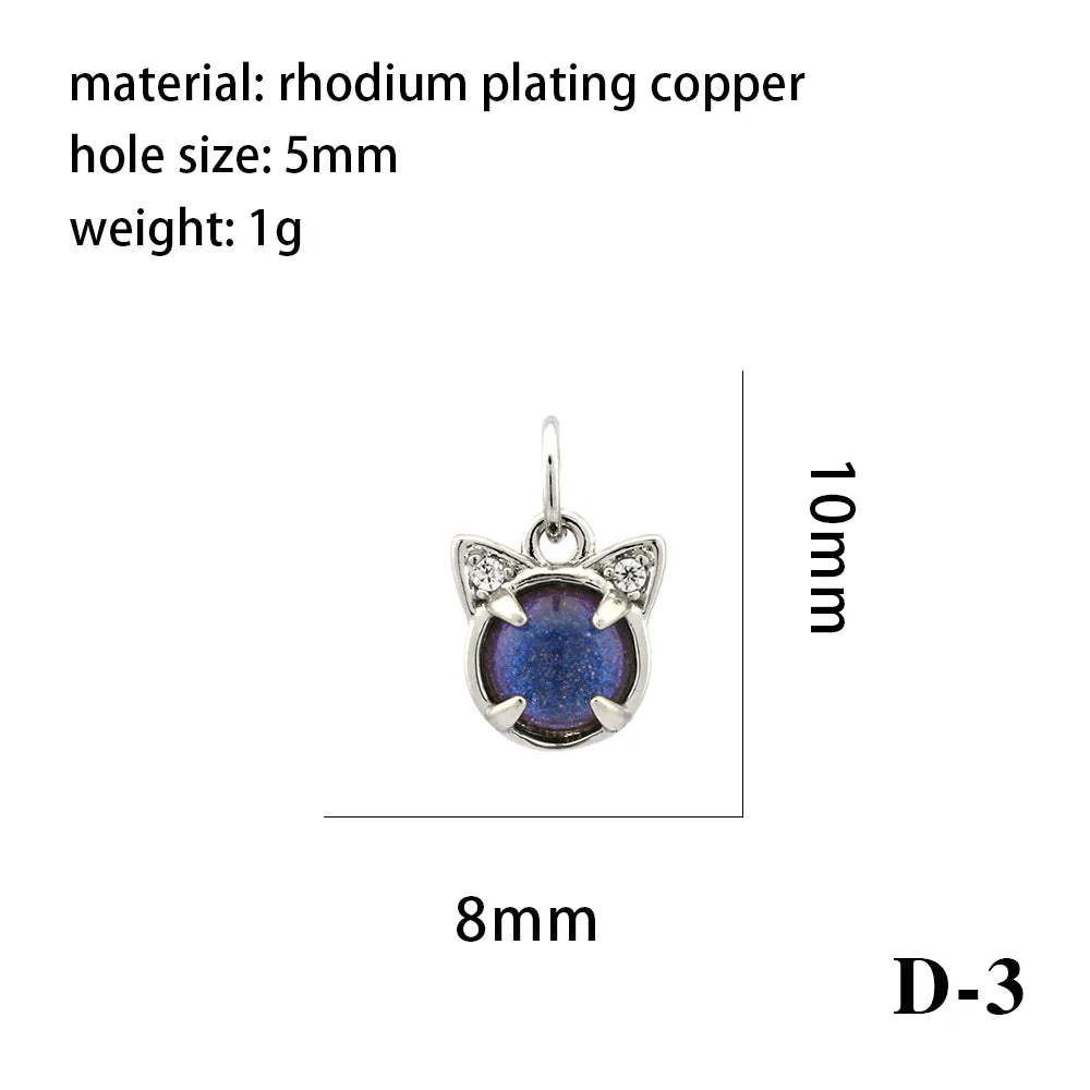 1 Piece 14*14mm 8*10mm Copper Natural Stone Crystal Zircon 18K Gold Plated Heart Shape Cat Pendant