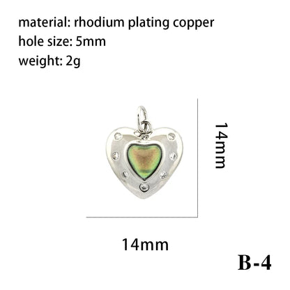 1 Piece 14*14mm 8*10mm Copper Natural Stone Crystal Zircon 18K Gold Plated Heart Shape Cat Pendant