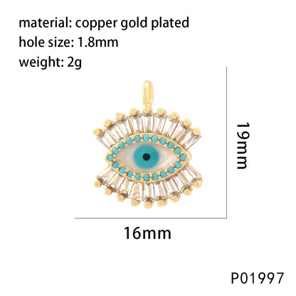 1 Piece 14*19mm 20*15mm 21*16mm Copper Zircon 18K Gold Plated Round Devil'S Eye Pendant