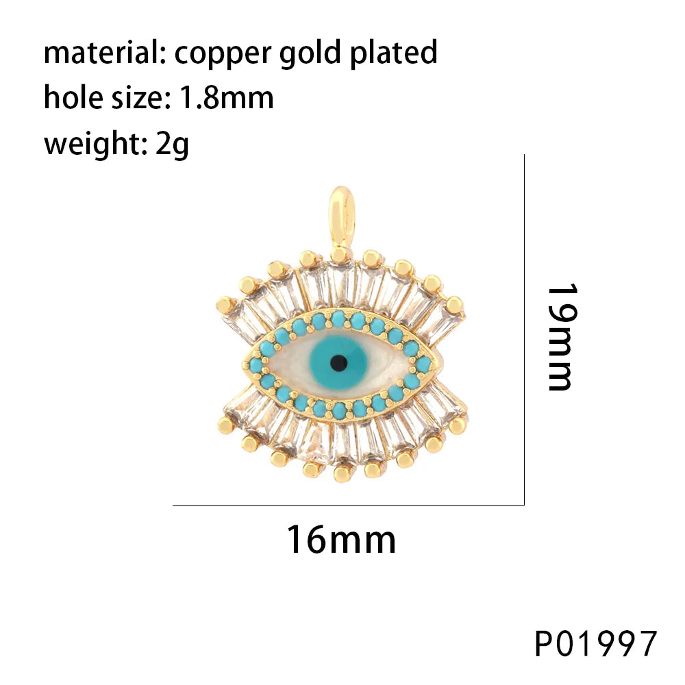 1 Piece 14*19mm 20*15mm 21*16mm Copper Zircon 18K Gold Plated Round Devil'S Eye Pendant