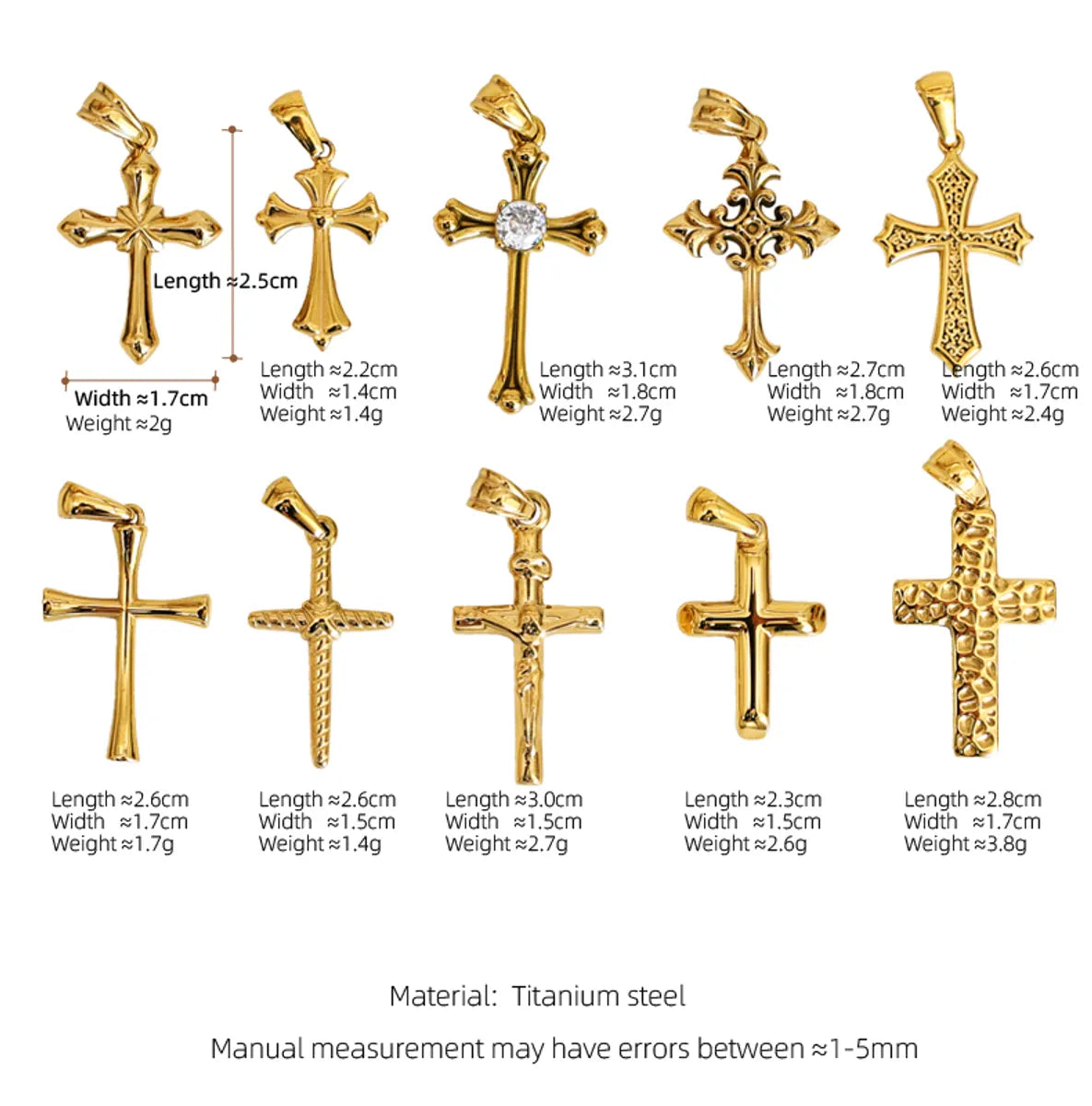 1 Piece 14 * 22mm 17 * 25mm 18 * 31mm 304 Stainless Steel Zircon 18K Gold Plated Cross Polished Pendant