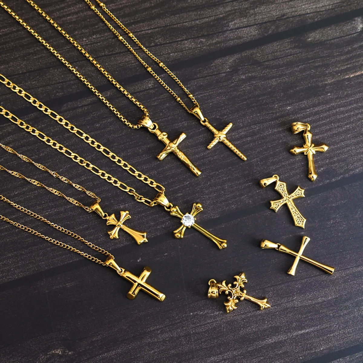 1 Piece 14 * 22mm 17 * 25mm 18 * 31mm 304 Stainless Steel Zircon 18K Gold Plated Cross Polished Pendant