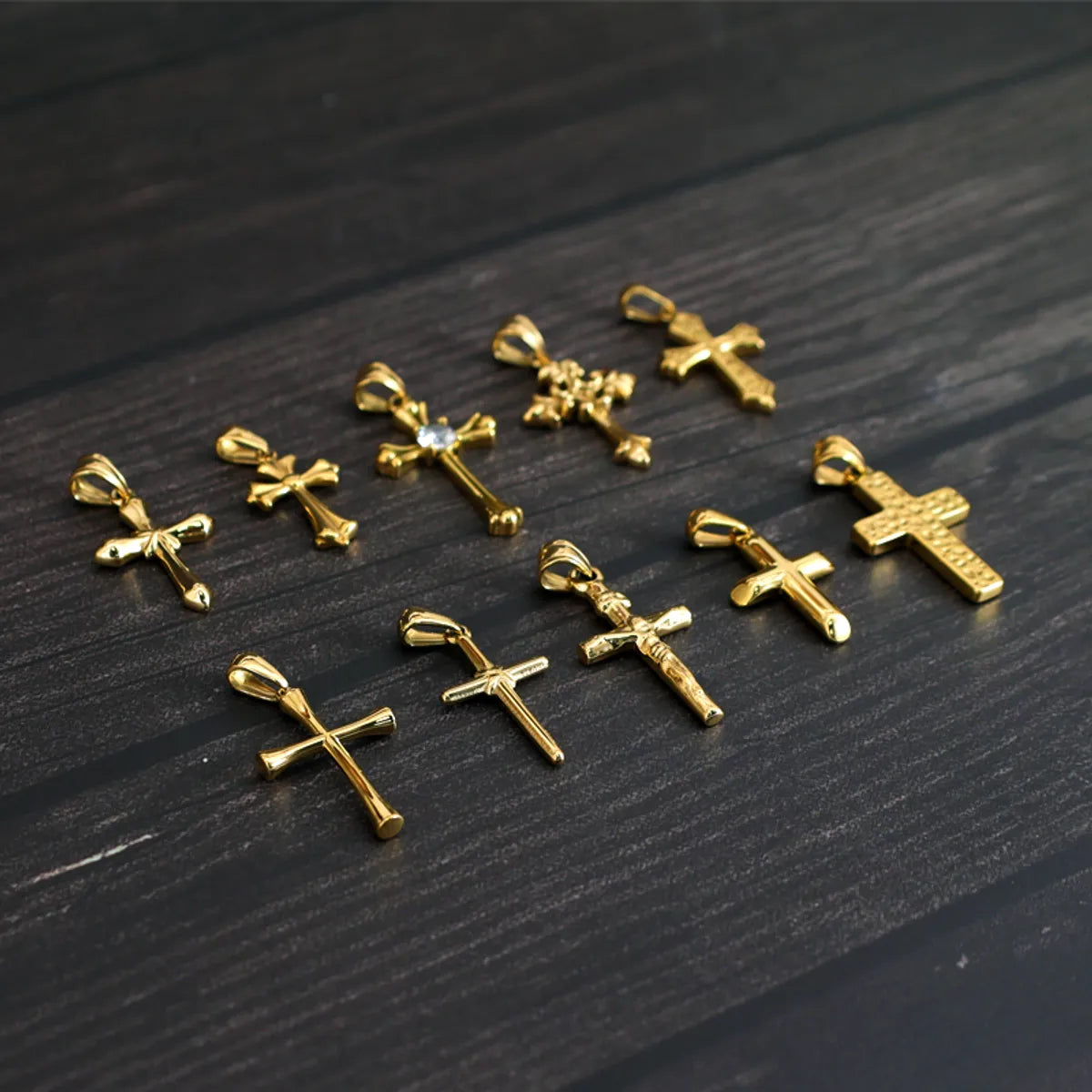 1 Piece 14 * 22mm 17 * 25mm 18 * 31mm 304 Stainless Steel Zircon 18K Gold Plated Cross Polished Pendant