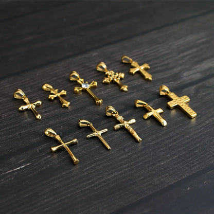 1 Piece 14 * 22mm 17 * 25mm 18 * 31mm 304 Stainless Steel Zircon 18K Gold Plated Cross Polished Pendant