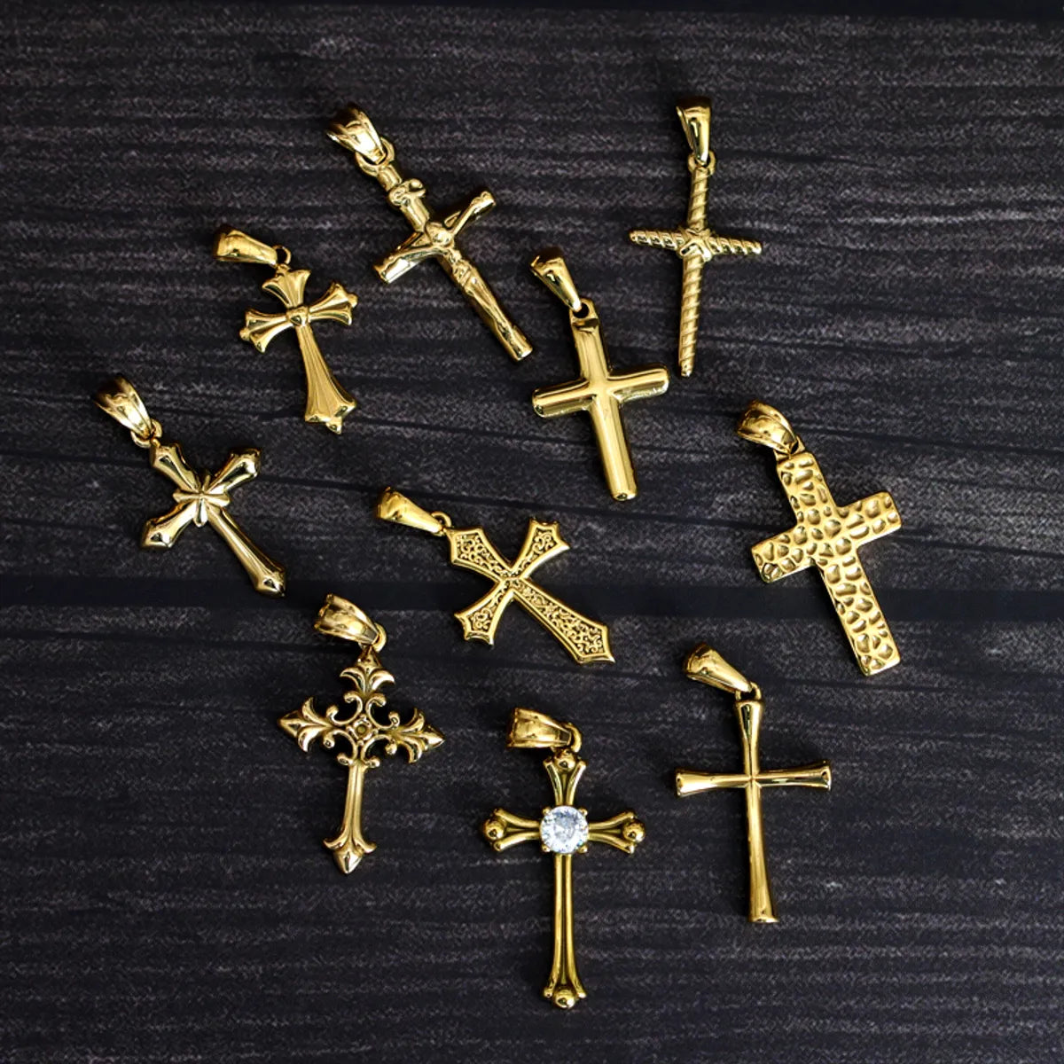 1 Piece 14 * 22mm 17 * 25mm 18 * 31mm 304 Stainless Steel Zircon 18K Gold Plated Cross Polished Pendant