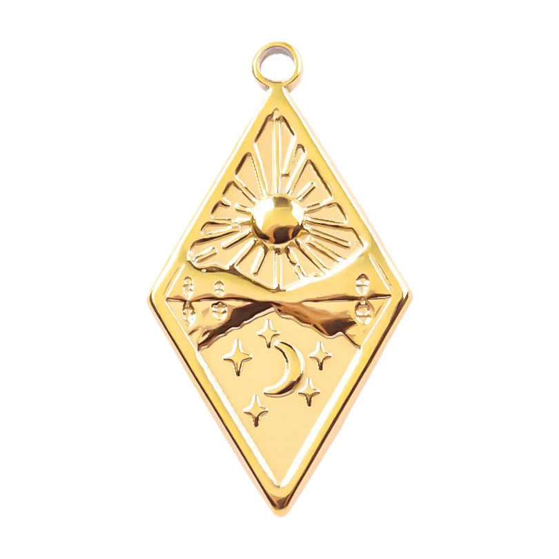 1 Piece 14*26mm Hole 2~2.9mm 304 Stainless Steel 18K Gold Plated Sun Star Rhombus Pendant