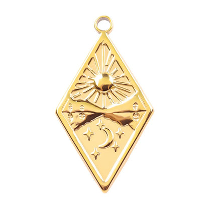 1 Piece 14*26mm Hole 2~2.9mm 304 Stainless Steel 18K Gold Plated Sun Star Rhombus Pendant