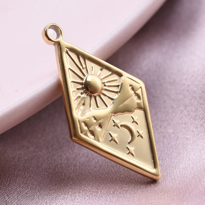 1 Piece 14*26mm Hole 2~2.9mm 304 Stainless Steel 18K Gold Plated Sun Star Rhombus Pendant